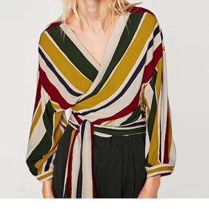 ZARA- Striped Top with front belt